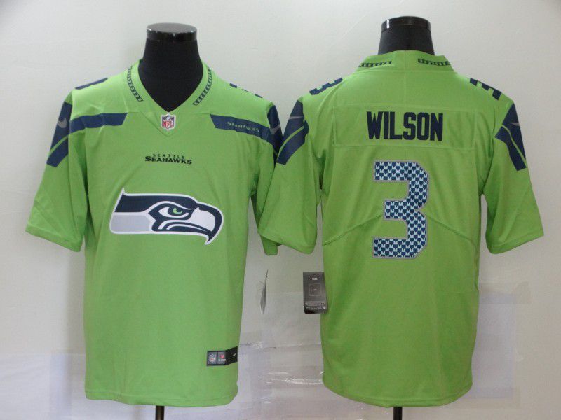 Men Seattle Seahawks #3 Wilson Green Nike Team logo fashion NFL Jersey